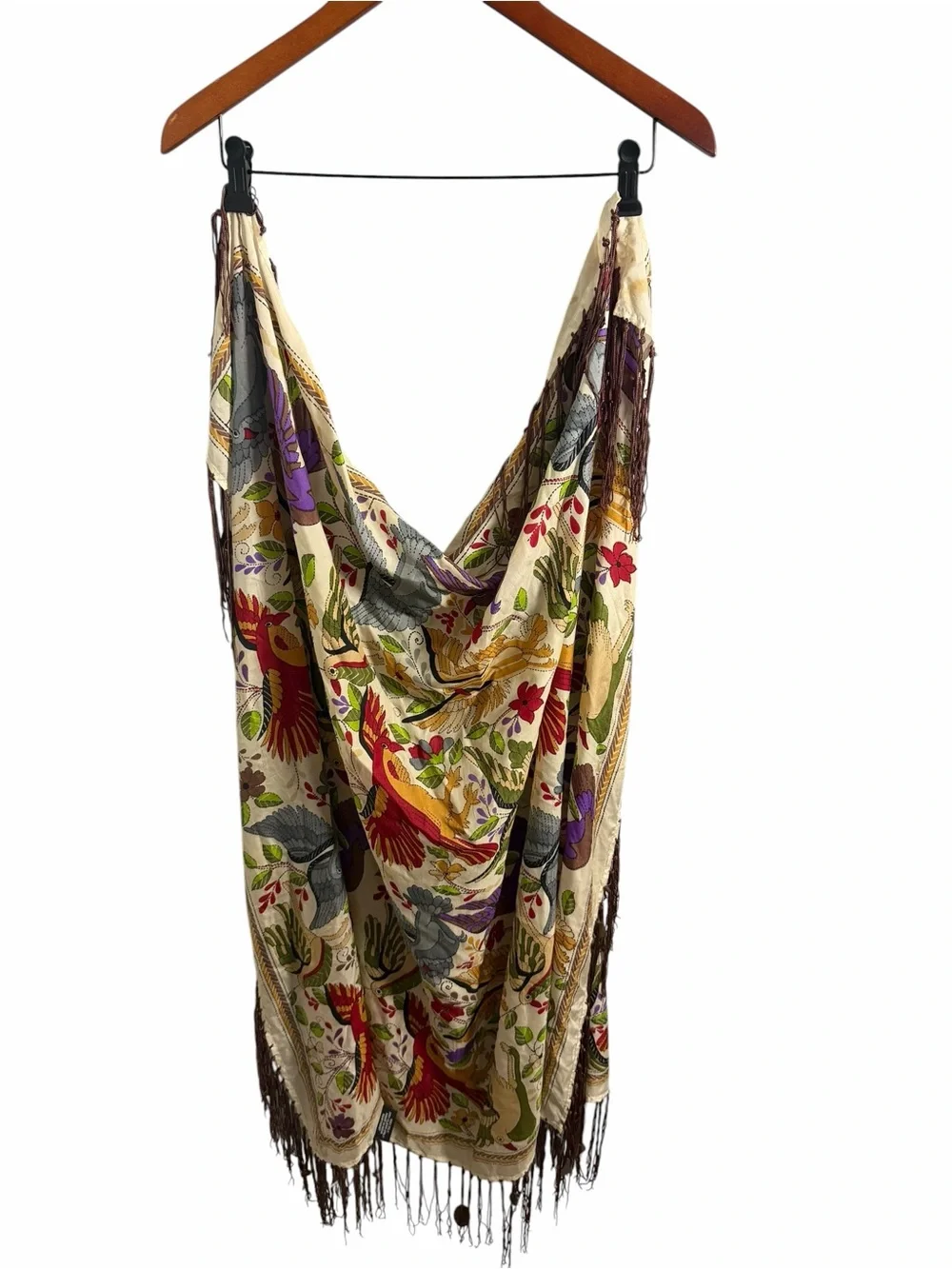 Tolani Cream Shawl with Multicolor Floral & Bird Embroidery